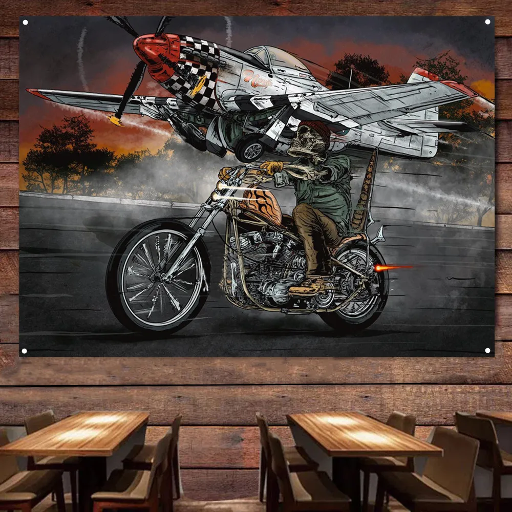 Auto Repair Shop Banners - Motorcycles vs Old Fighters Vintage Banner