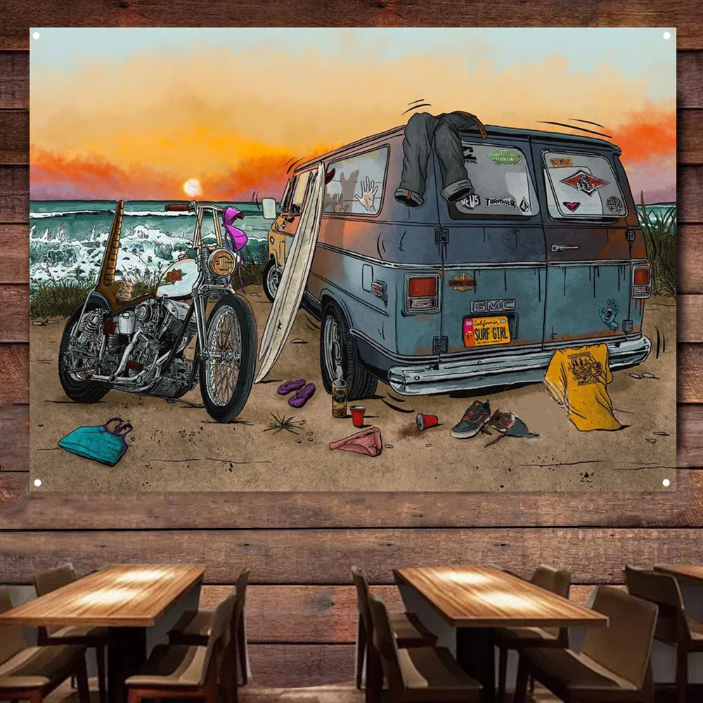 Motorcycle Car Camping Art Pos - Auto Repair Shop Banners recension och pris